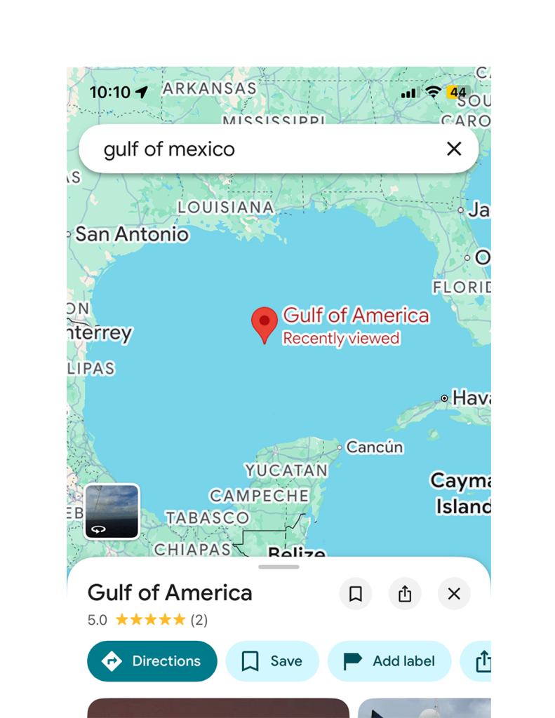 Screenshot of an online map of the Gulf of Mexico labeled as Gulf of Americal