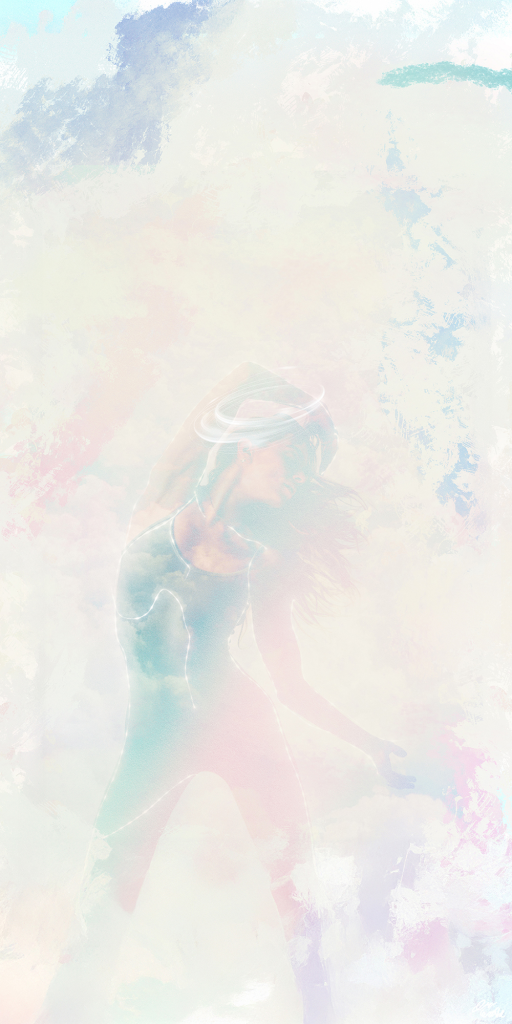 A very light colored, hazy, atmospheric image of a female body with text floating in the field