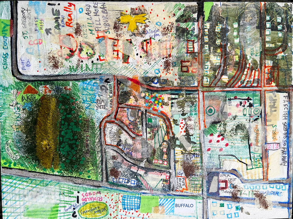 A colorful hand drawn map of a neighborhood