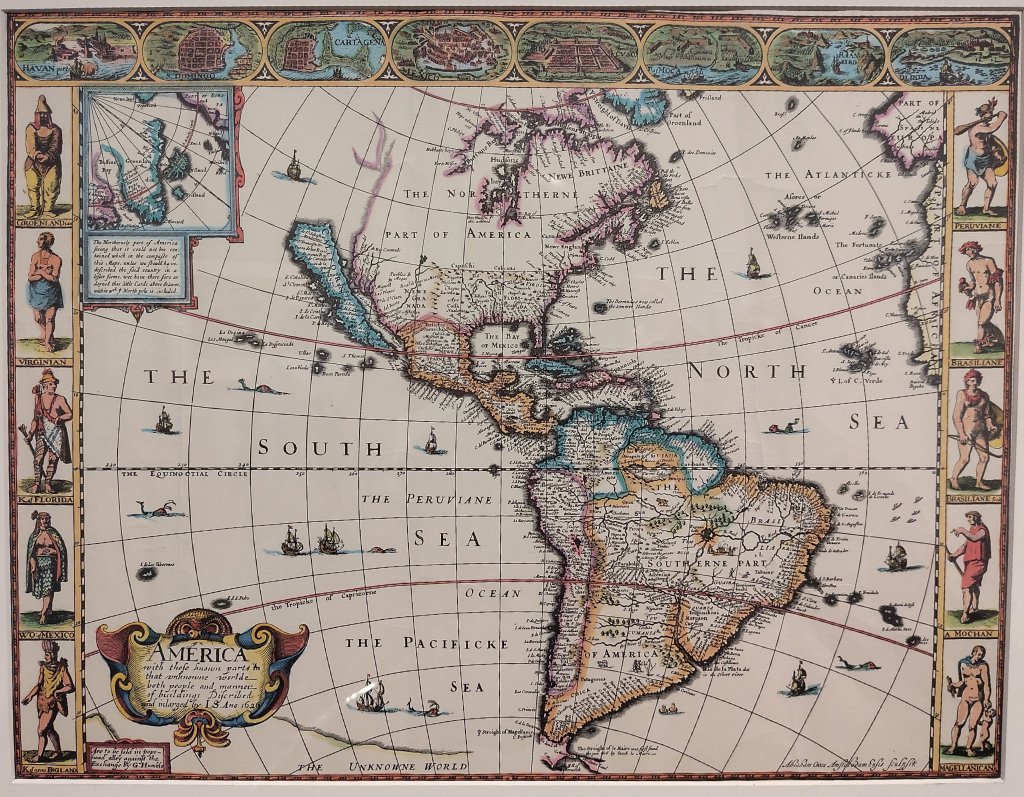 A map showing the Western Hemisphere from a 16th C. perspective.